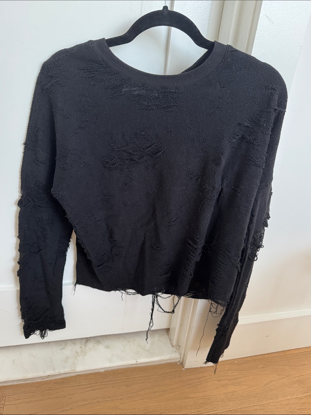 IRO Black Distressed Cropped Sweatshirt
